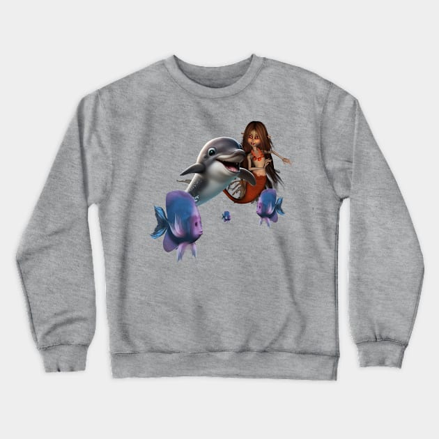 Cute mermaid and funny dolphin Crewneck Sweatshirt by Nicky2342